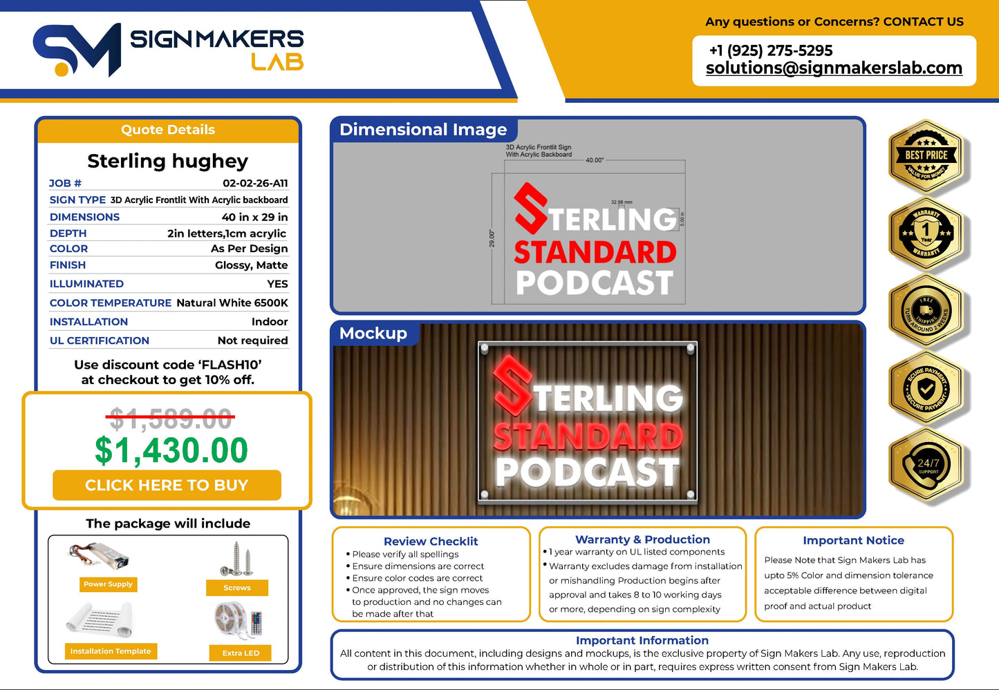 Sterling Construction, LLC  3D Acrylic Front-Lit Signmakerslab