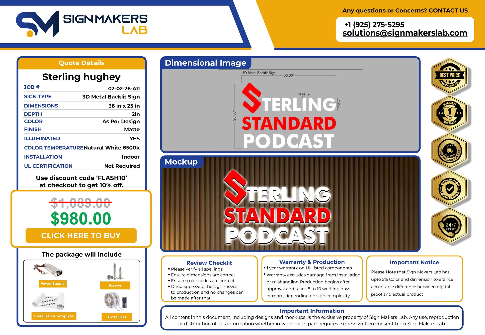 Sterling Construction, LLC 3D Metal Back-Lit Signmakerslab