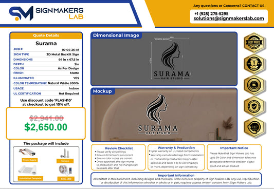 Surama hair studio 3D Metal Back-Lit
