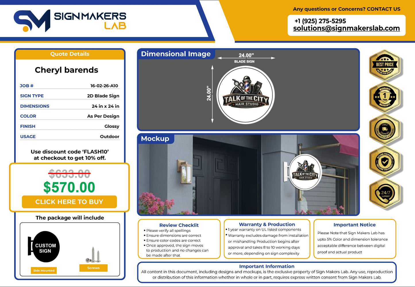 TALK OF THE CITY HAIR STUDIO 2D Blade Sign Signmakerslab