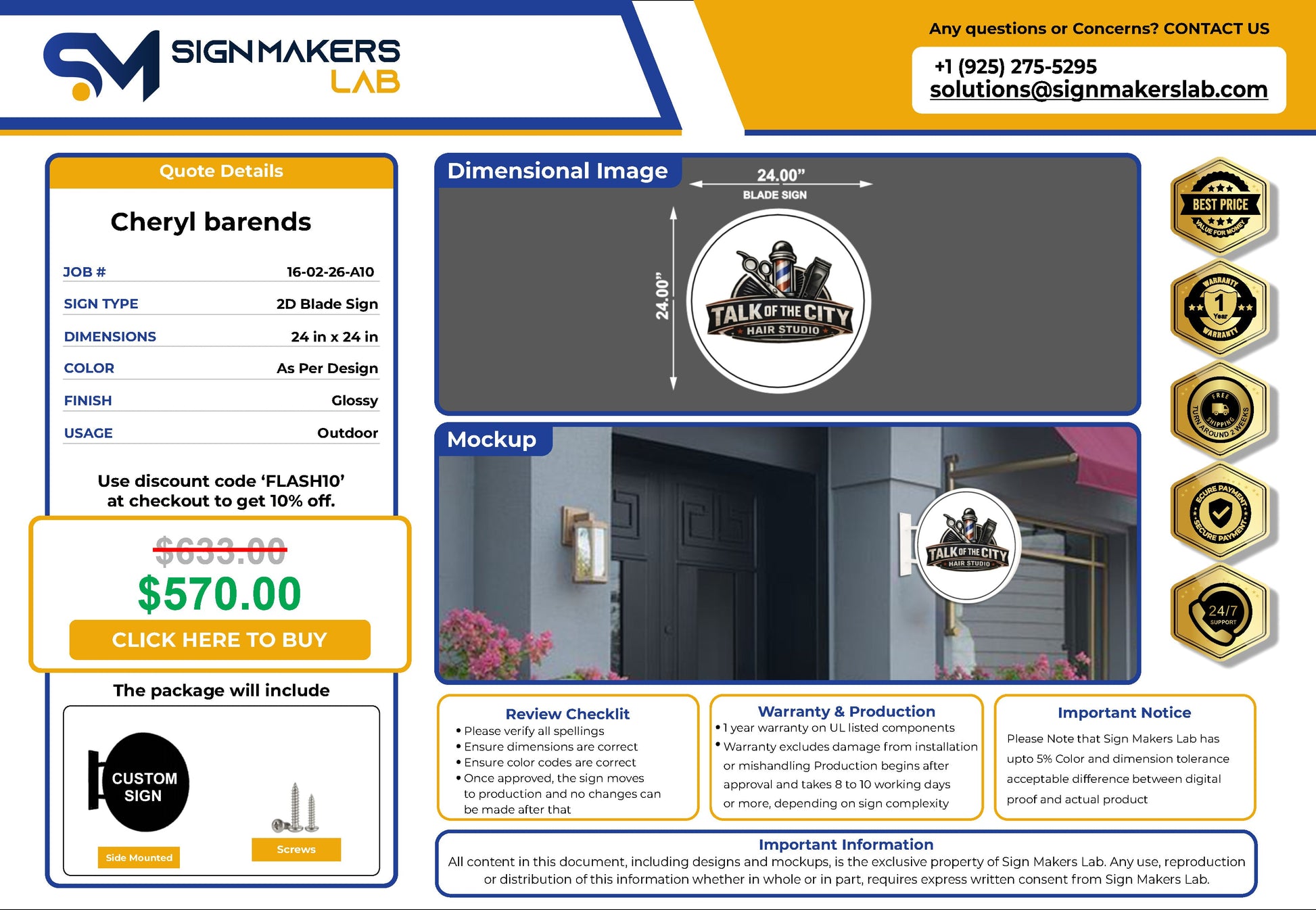 TALK OF THE CITY HAIR STUDIO 2D Blade Sign Signmakerslab