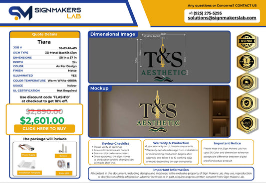 T & S Aesthetics 3D Metal Backlit Sign
