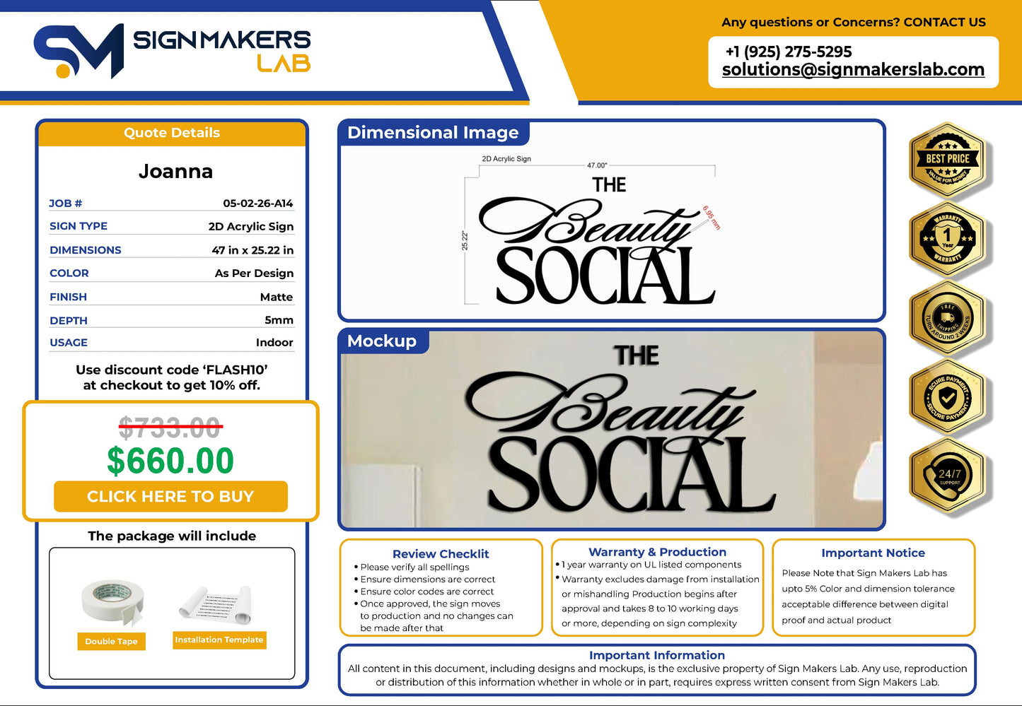 The Beauty Social 2D Acrylic Letter Sign Signmakerslab