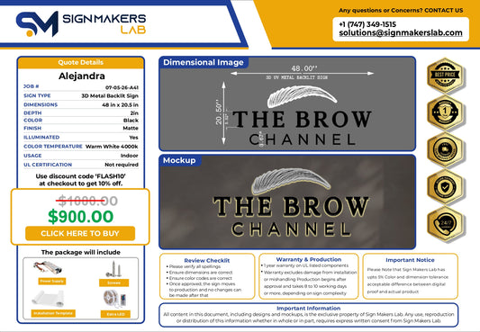 3D Metal Back-lit Sign-The Brow Channel