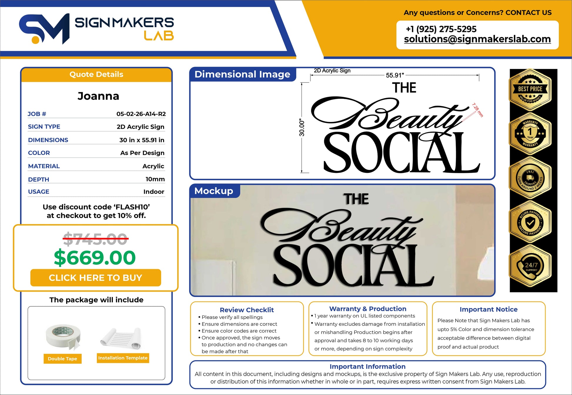 The Beauty Social 2D Acrylic Letter Sign v_2 Signmakerslab