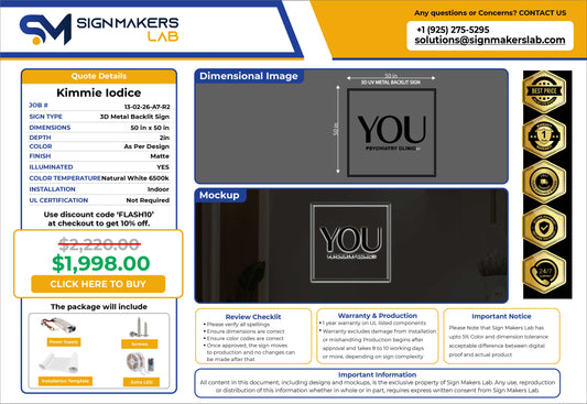 YOU Psychiatry Clinic Metal Backlit Sign
