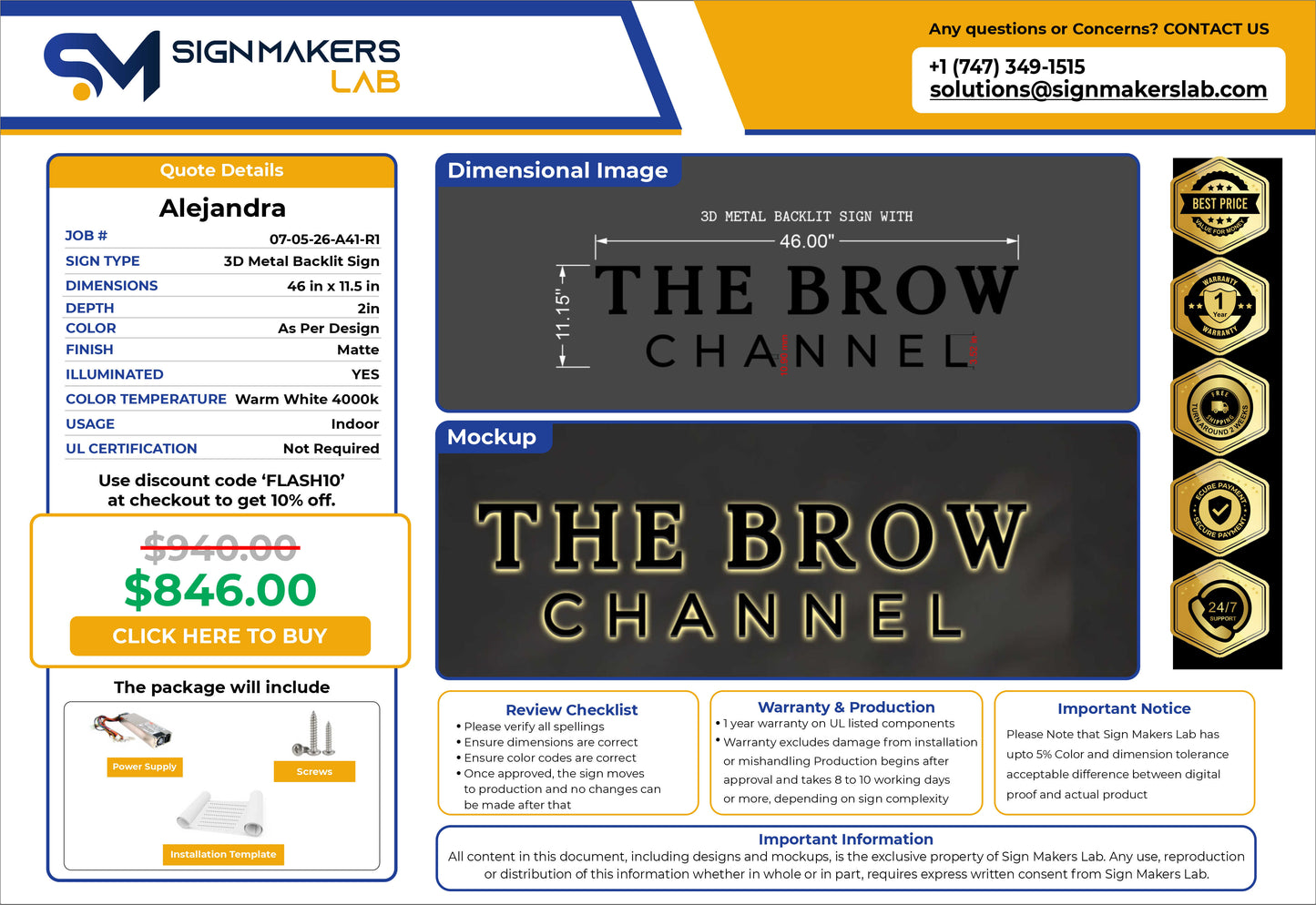 The Brow Channel Metal Backlit Sign