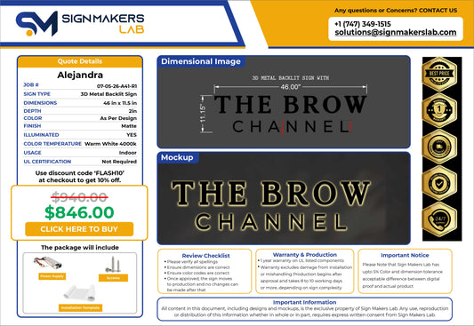 The Brow Channel Metal Backlit Sign