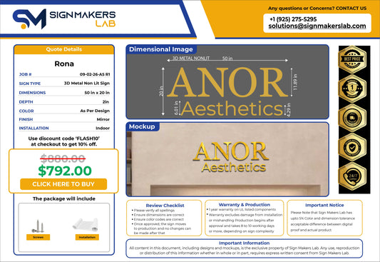 ANOR Aesthetics 3D Metal Non-lit Sign Signmakerslab