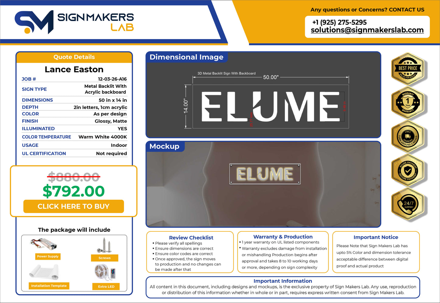 ELUME 3D Metal Backlit With Backboard Sign