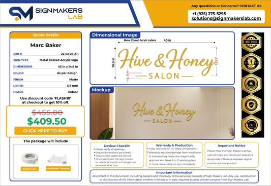 Hive & Honey Salon Acrylic Letters