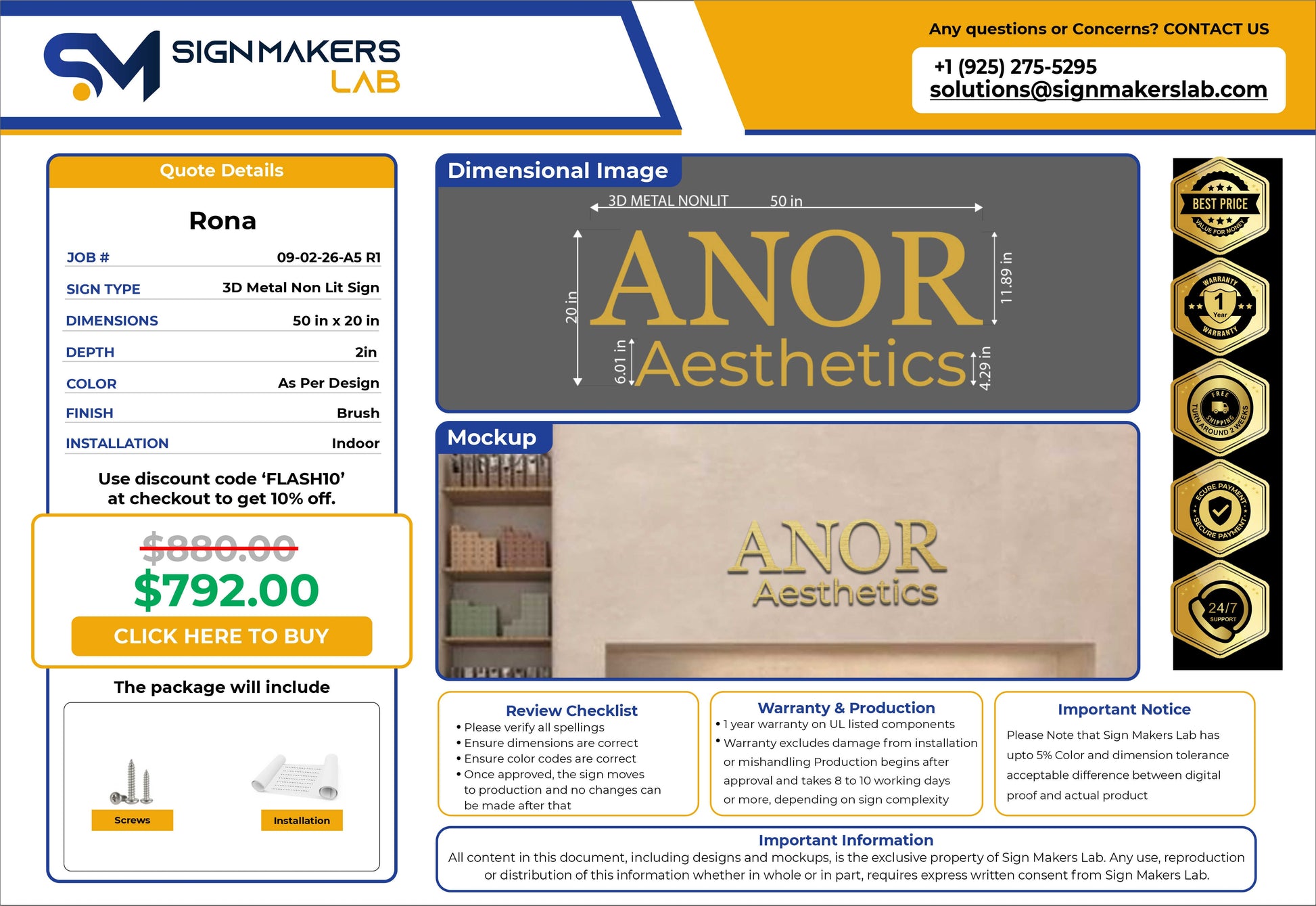 ANOR Aesthetics 3D Metal Non-lit Sign Signmakerslab