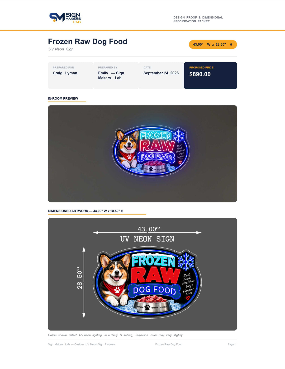 Frozen Raw Dog Food Sign