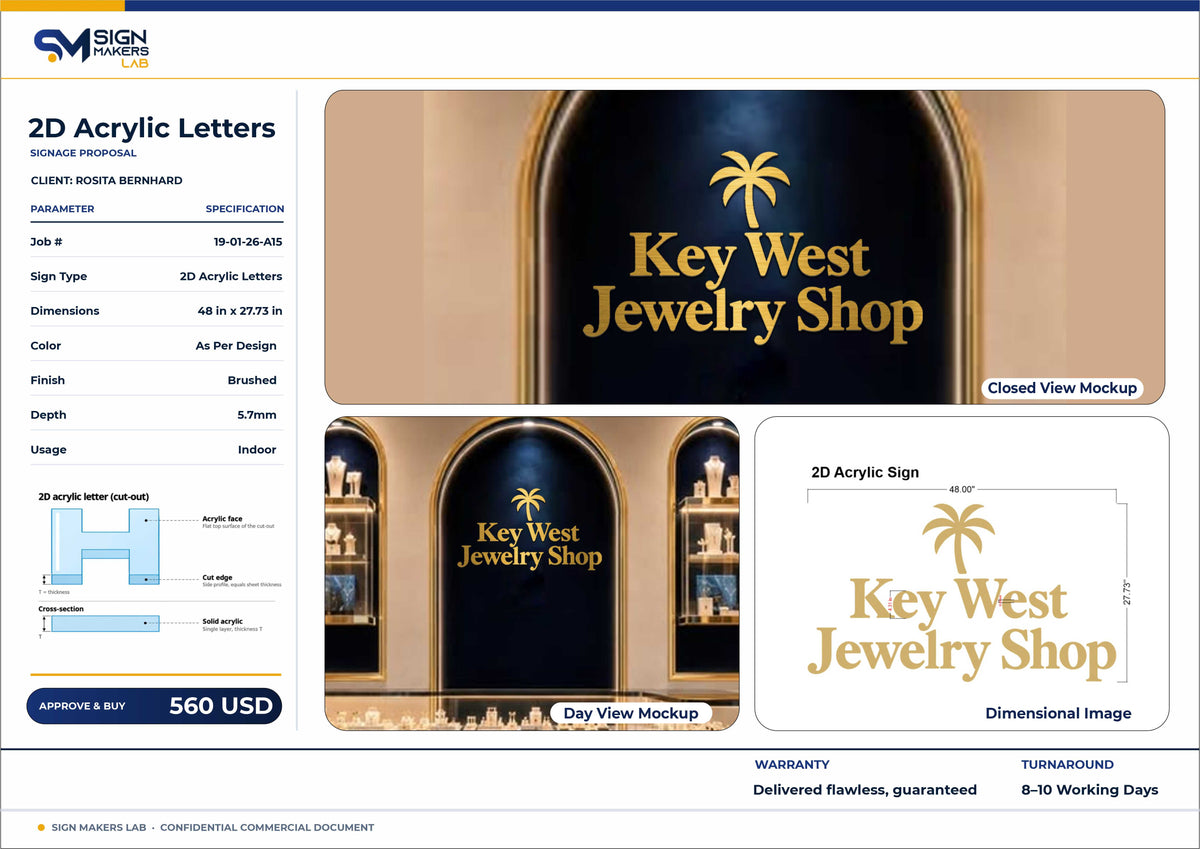 Key West Jewelry Shop Acrylic Letter Sign