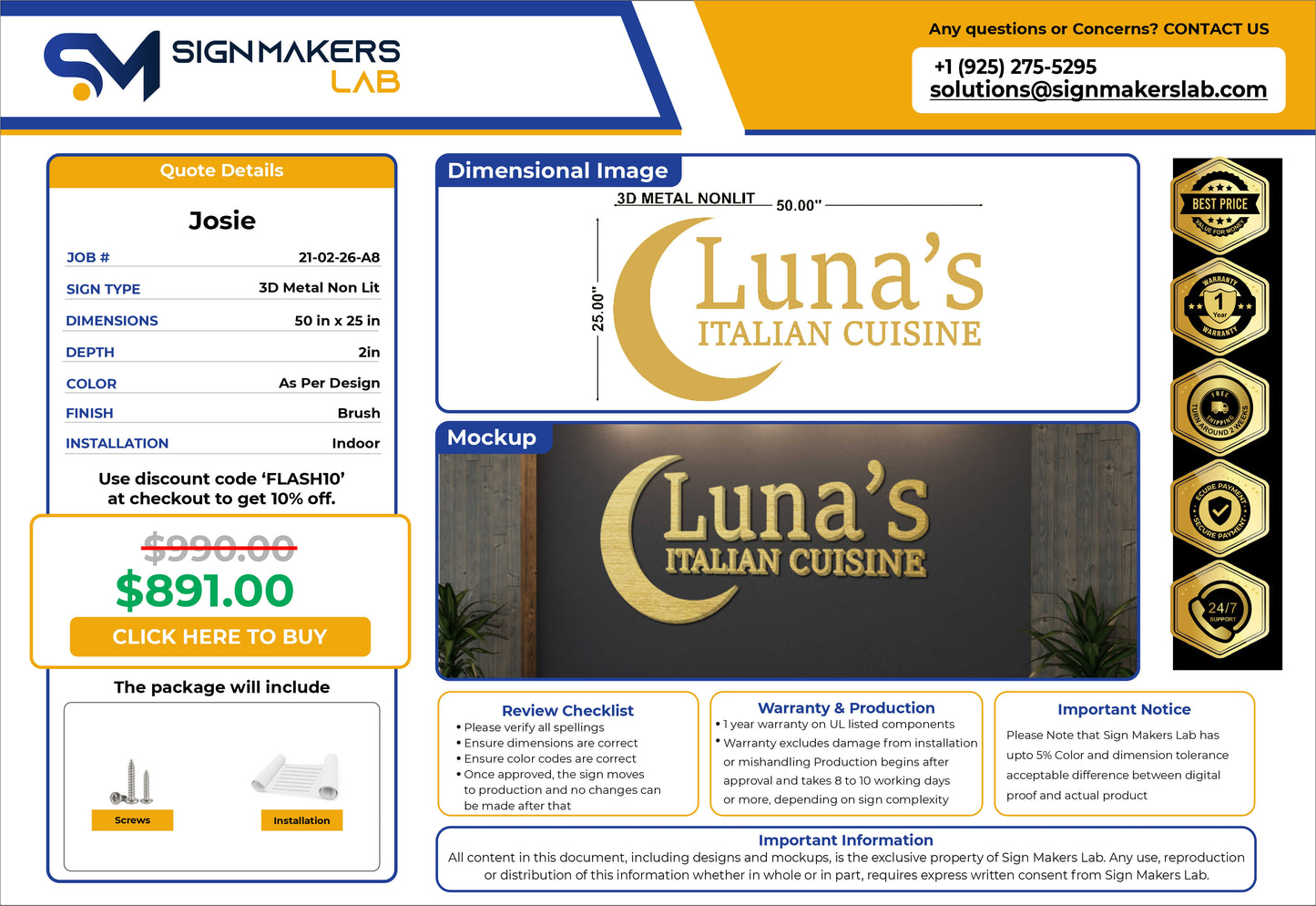 Luna's Italian Cuisine Metal Sign
