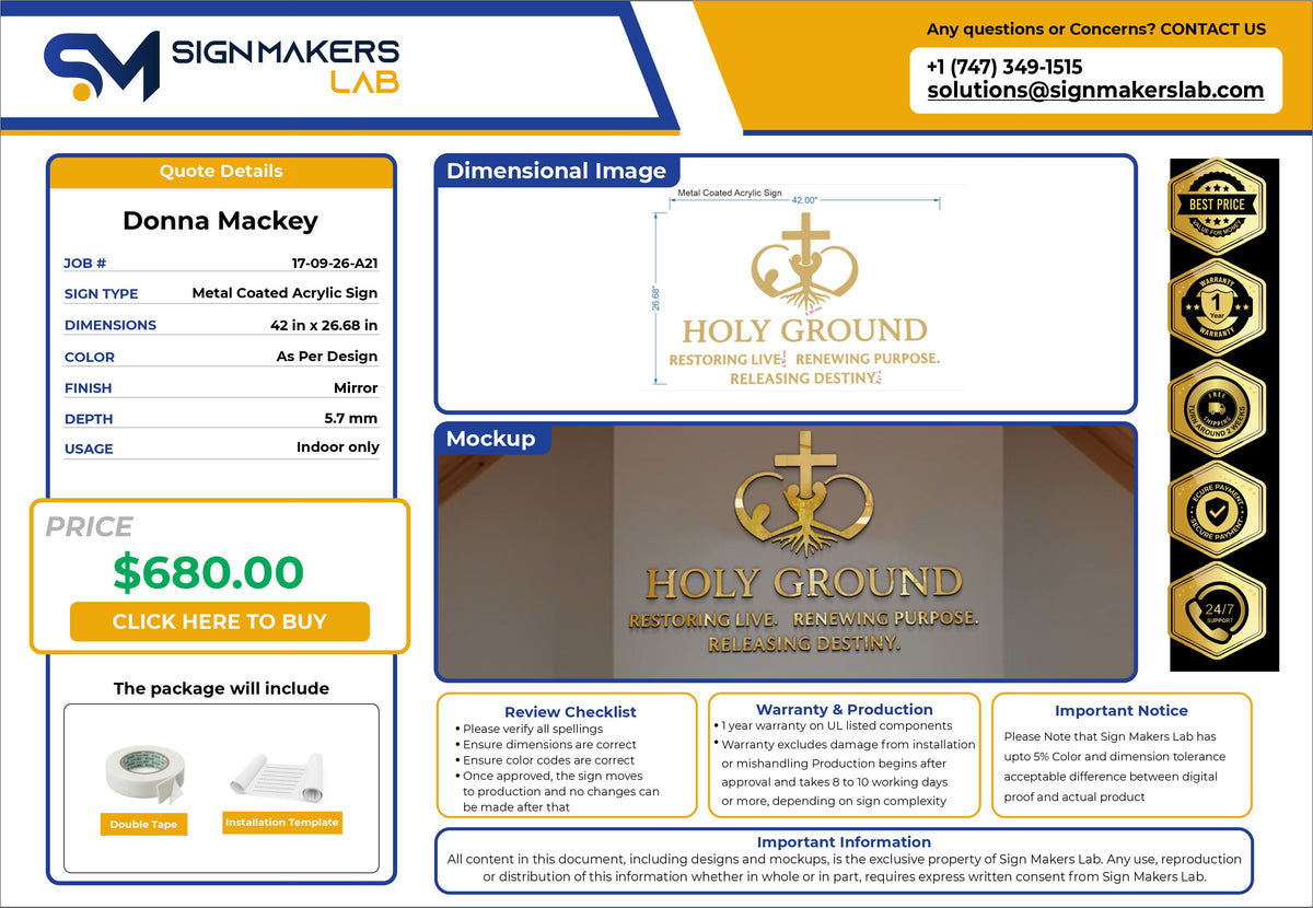 Holy Ground Metal Coated Acrylic Letters