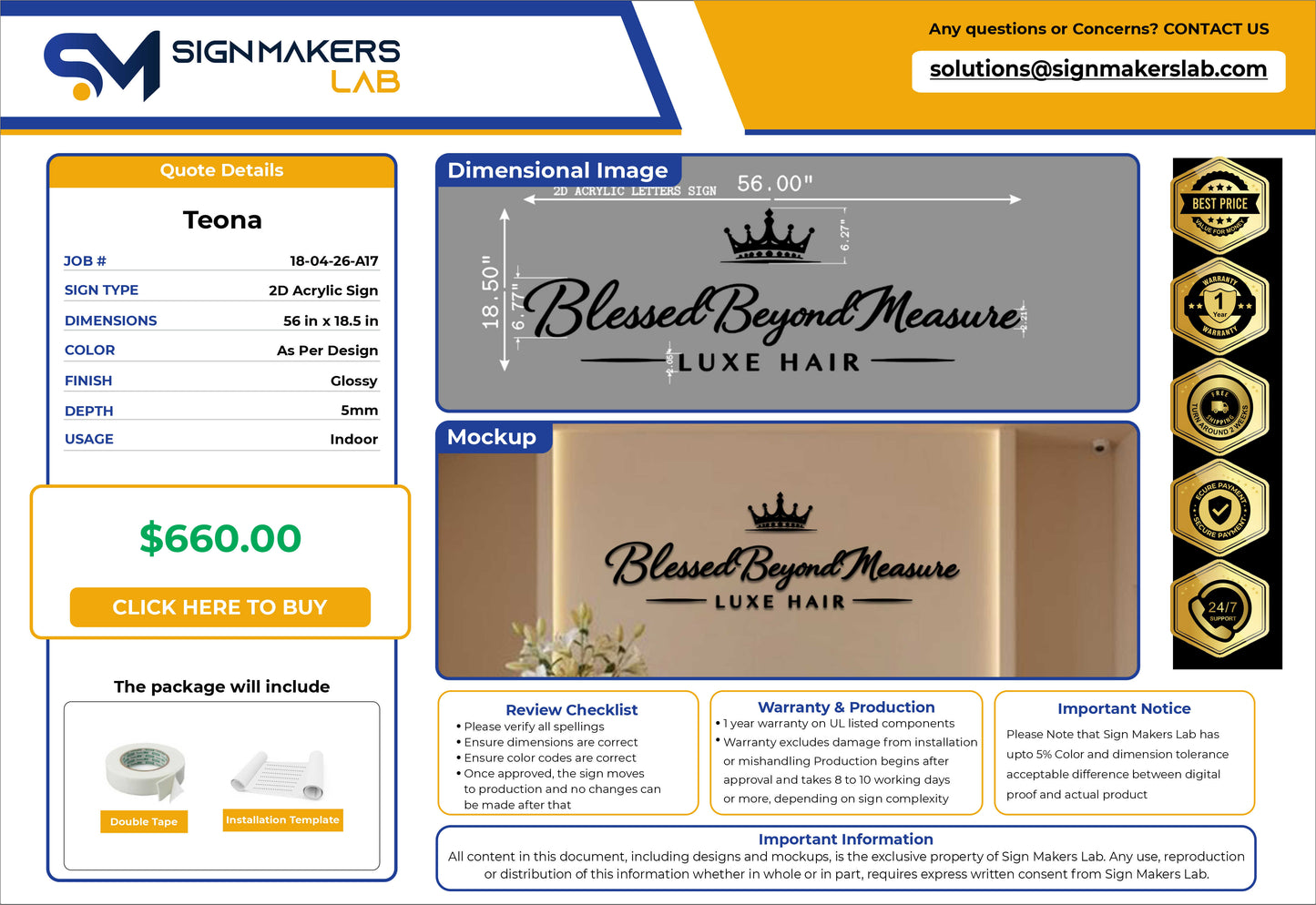 Blessed beyond measure luxe hair 2D Acrylic Sign