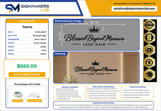 Blessed beyond measure luxe hair 2D Acrylic Sign