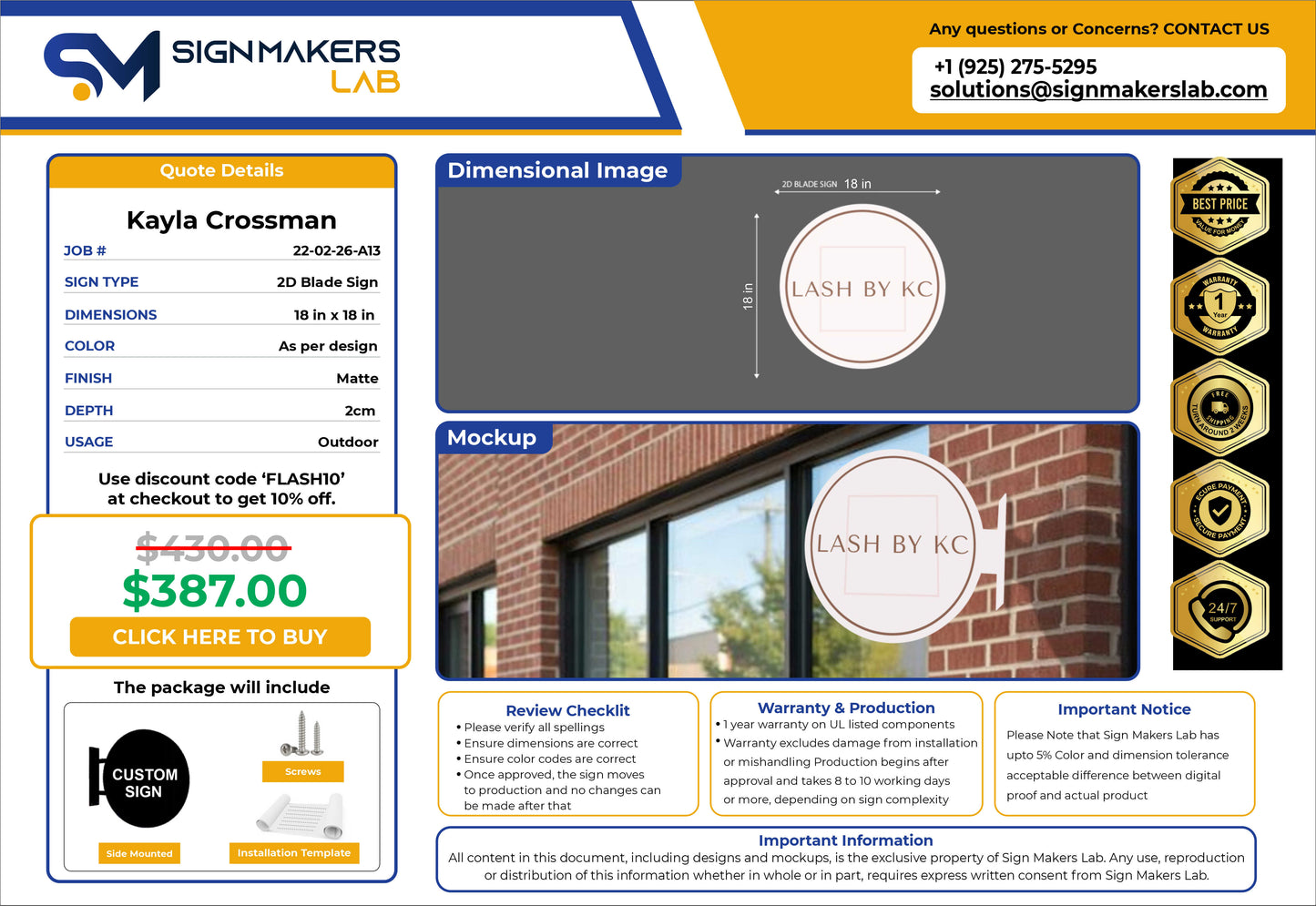 LASH by KC 2D Blade Sign