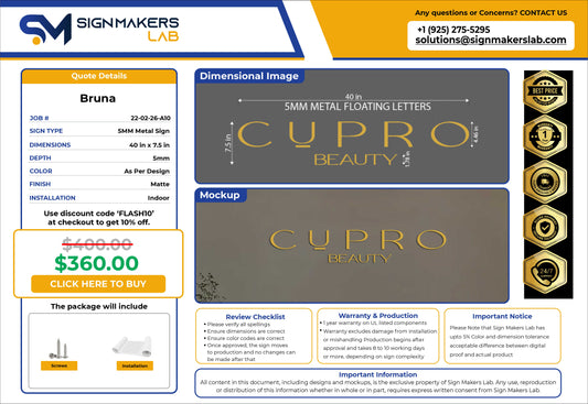 Cupro Beauty Metal Floating Letters (2D)