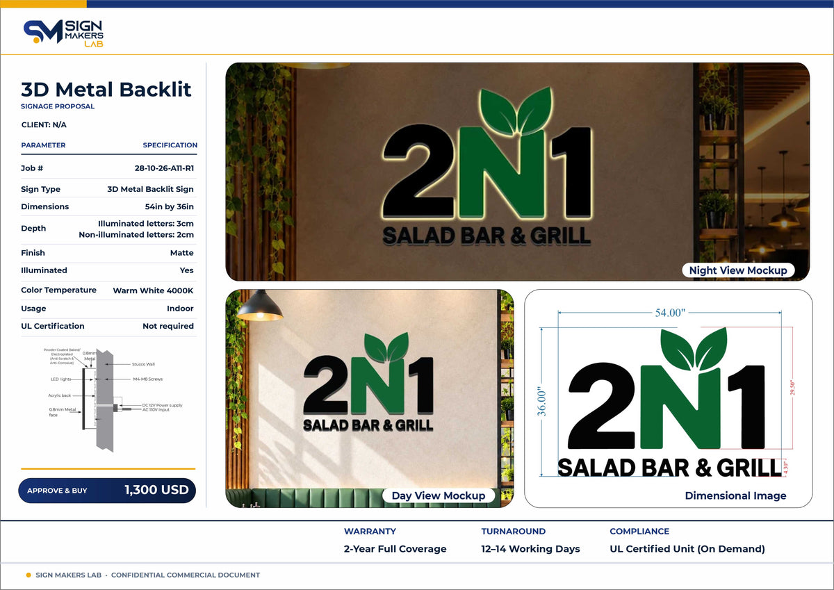 2N1 Salad Bar & Grill Metal Sign