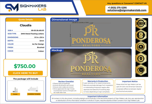 Ponderosa Realtors Metal Floating Letters