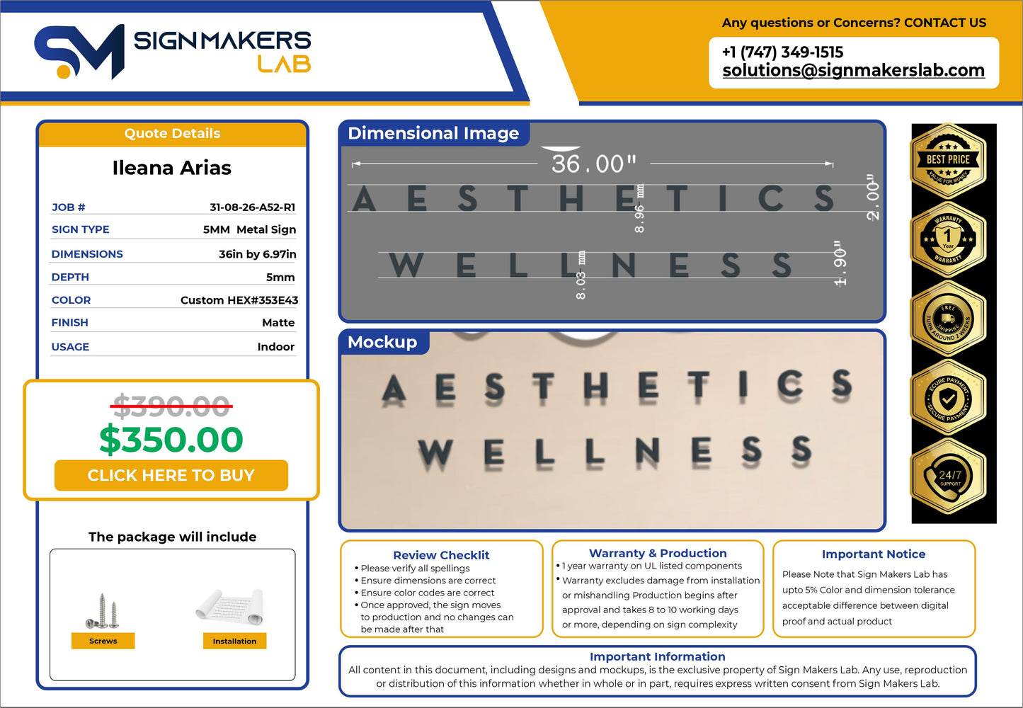 Aesthetics Wellness Metal Letters
