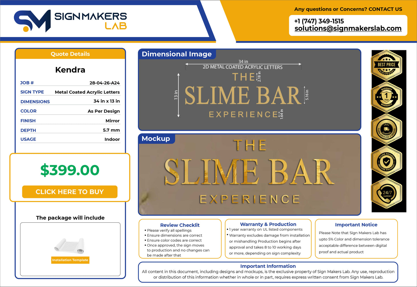 The Slime Bar Experience 2D Acrylic Letters