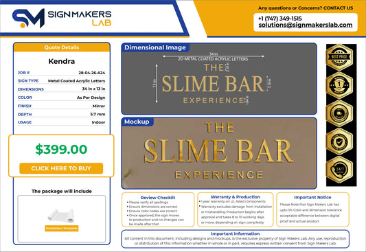 The Slime Bar Experience 2D Acrylic Letters