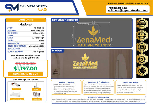 ZenaMed Health and Wellness Metal Backlit Sign