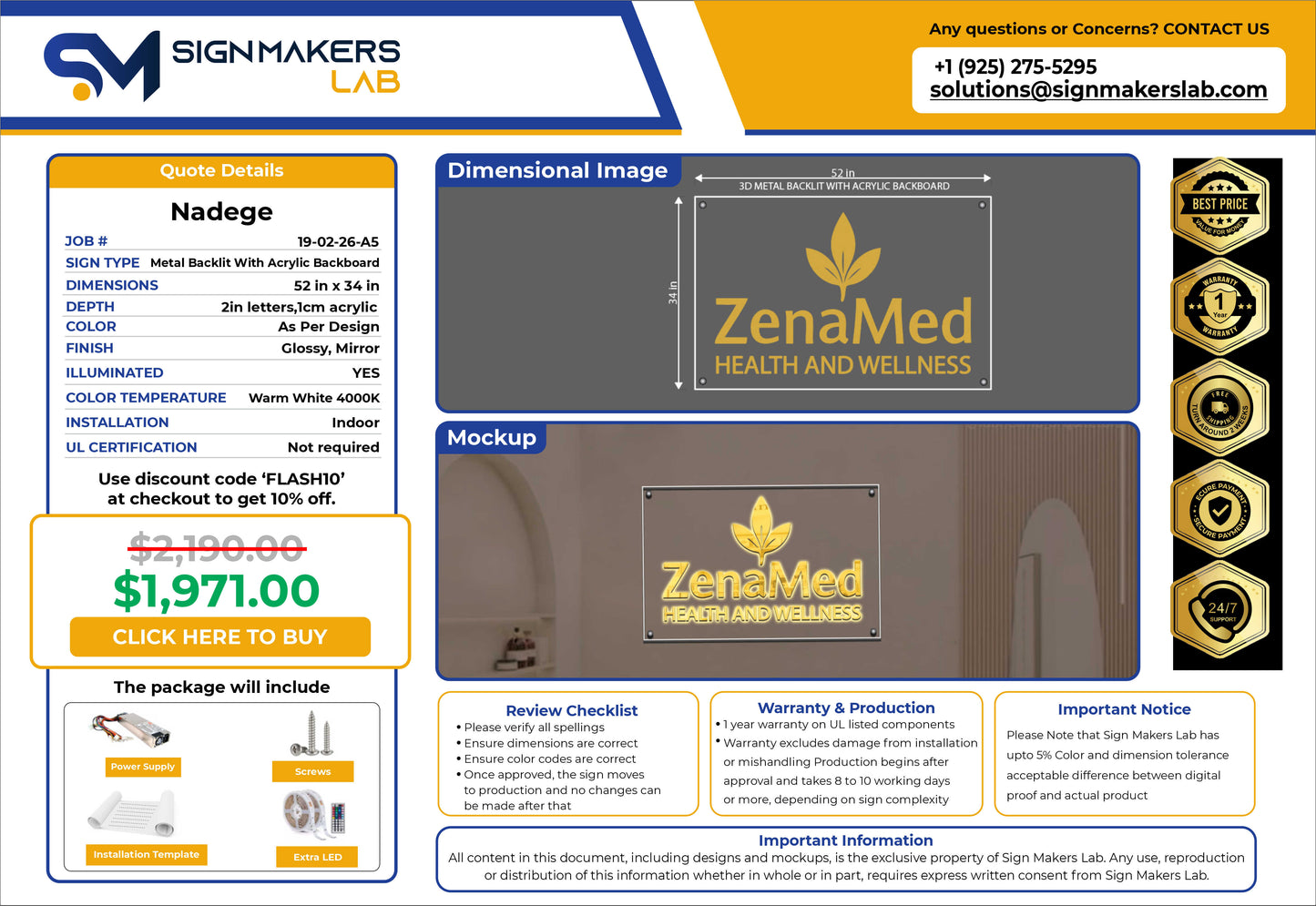 ZenaMed Health and Wellness Metal Backlit Sign