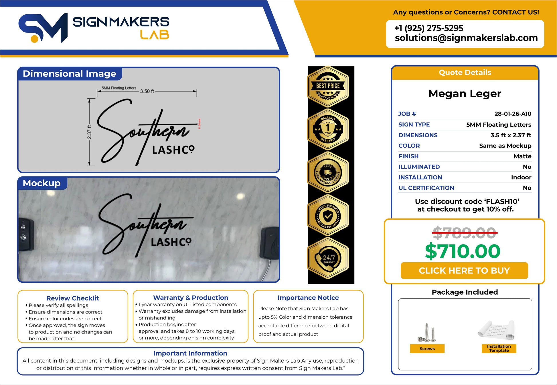 Southern Lash Co 5mm Metal Sign Signmakerslab