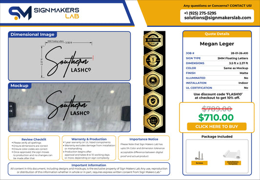 Southern Lash Co 5mm Metal Sign Signmakerslab