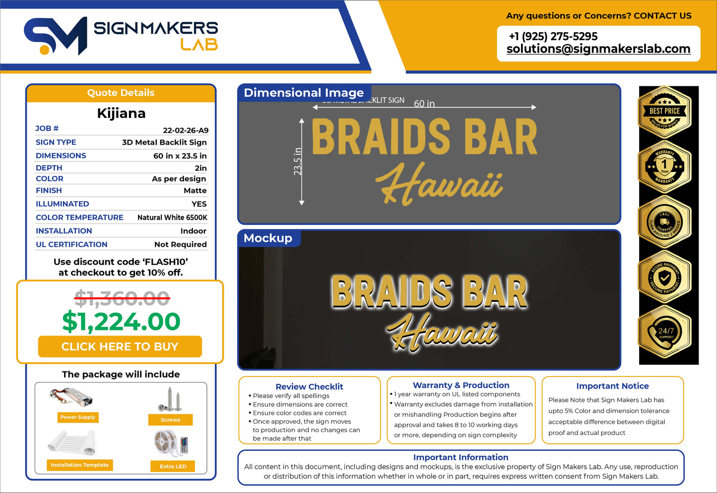 Braids Bar Hawaii Metal Backlit Sign