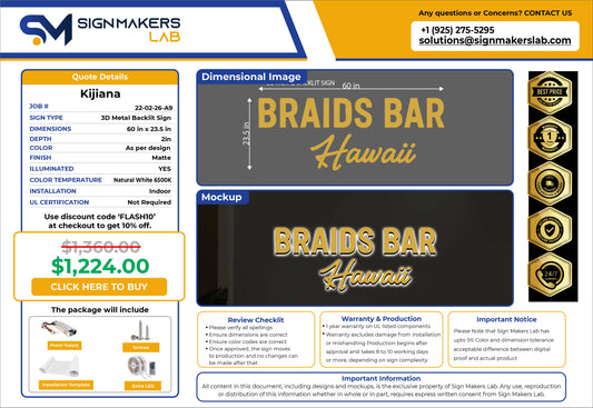 Braids Bar Hawaii Metal Backlit Sign
