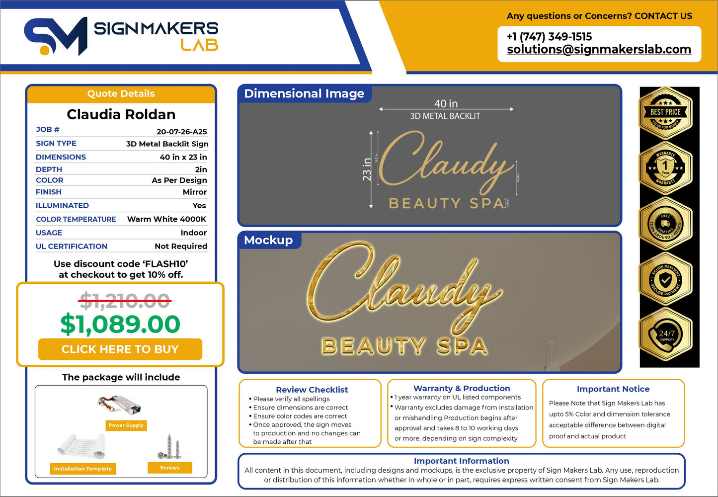 Claudy Beauty Spa Metal Backlit Sign