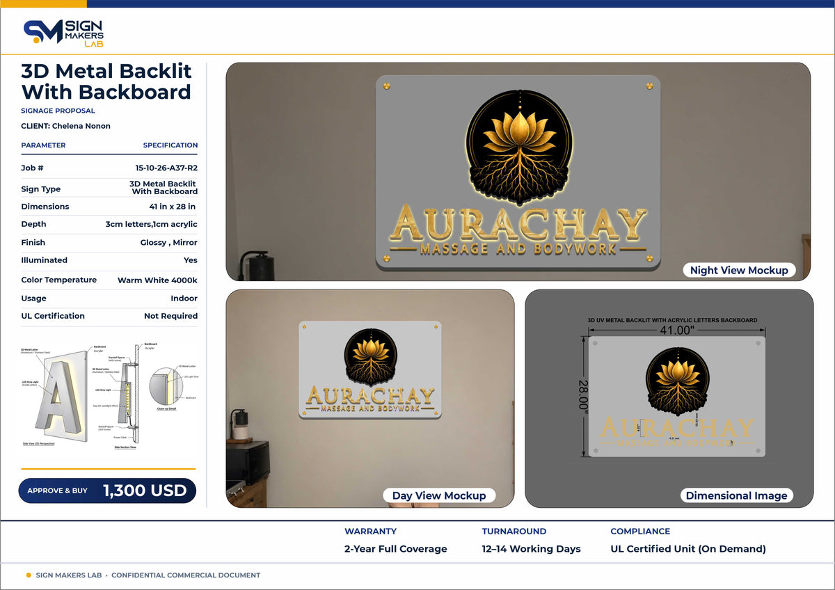 AURACHY Metal Backlit Sign With Backboard