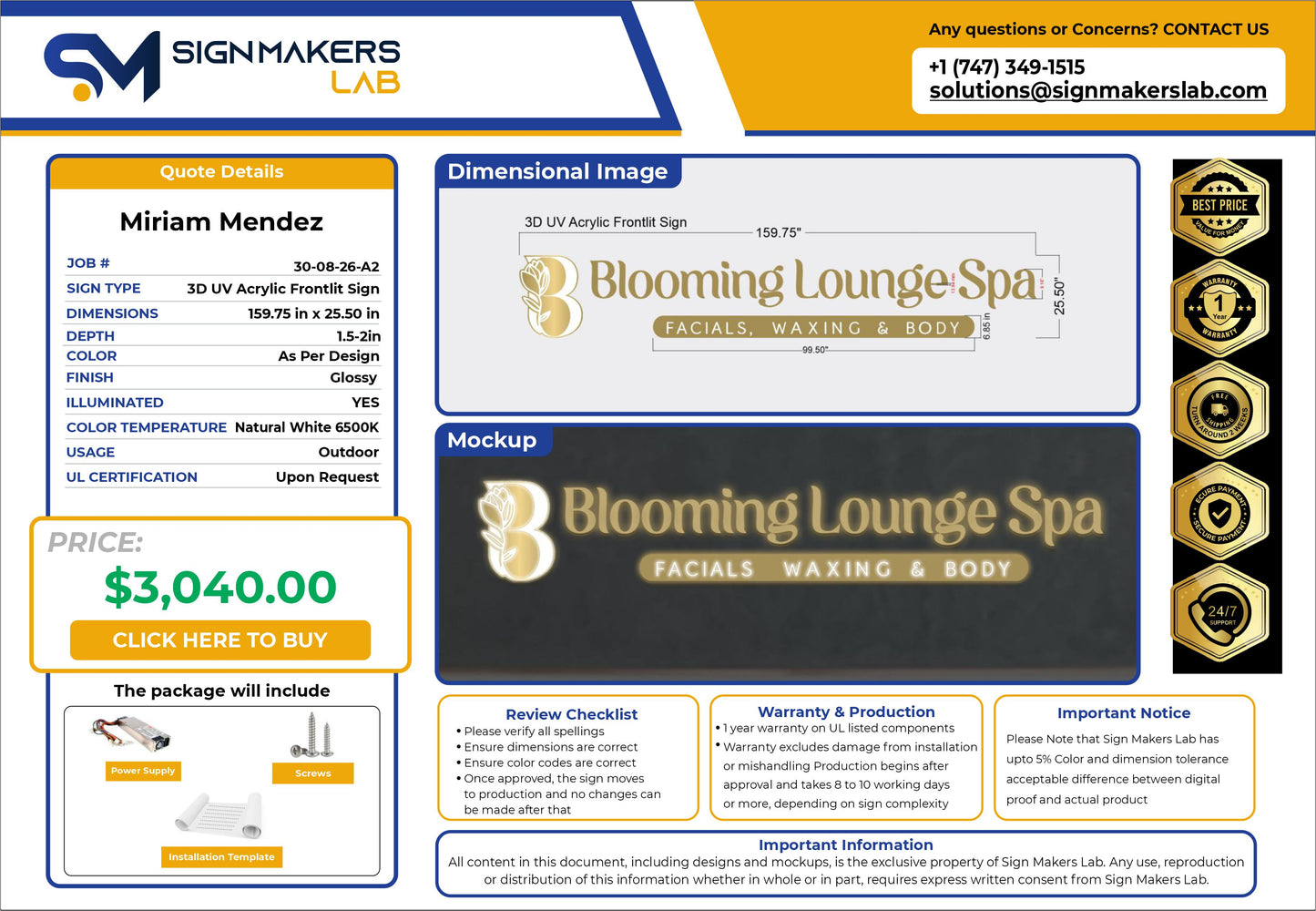 Blooming Lounge Spa Frontlit Sign