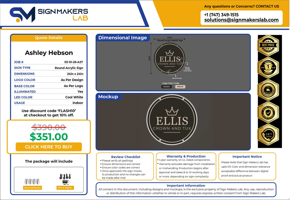 Ellis Crown and Tux Round Acrylic Sign