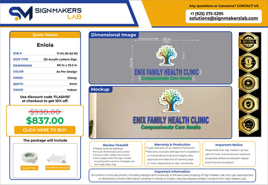 Enix Family Health Clinic Acrylic Letters