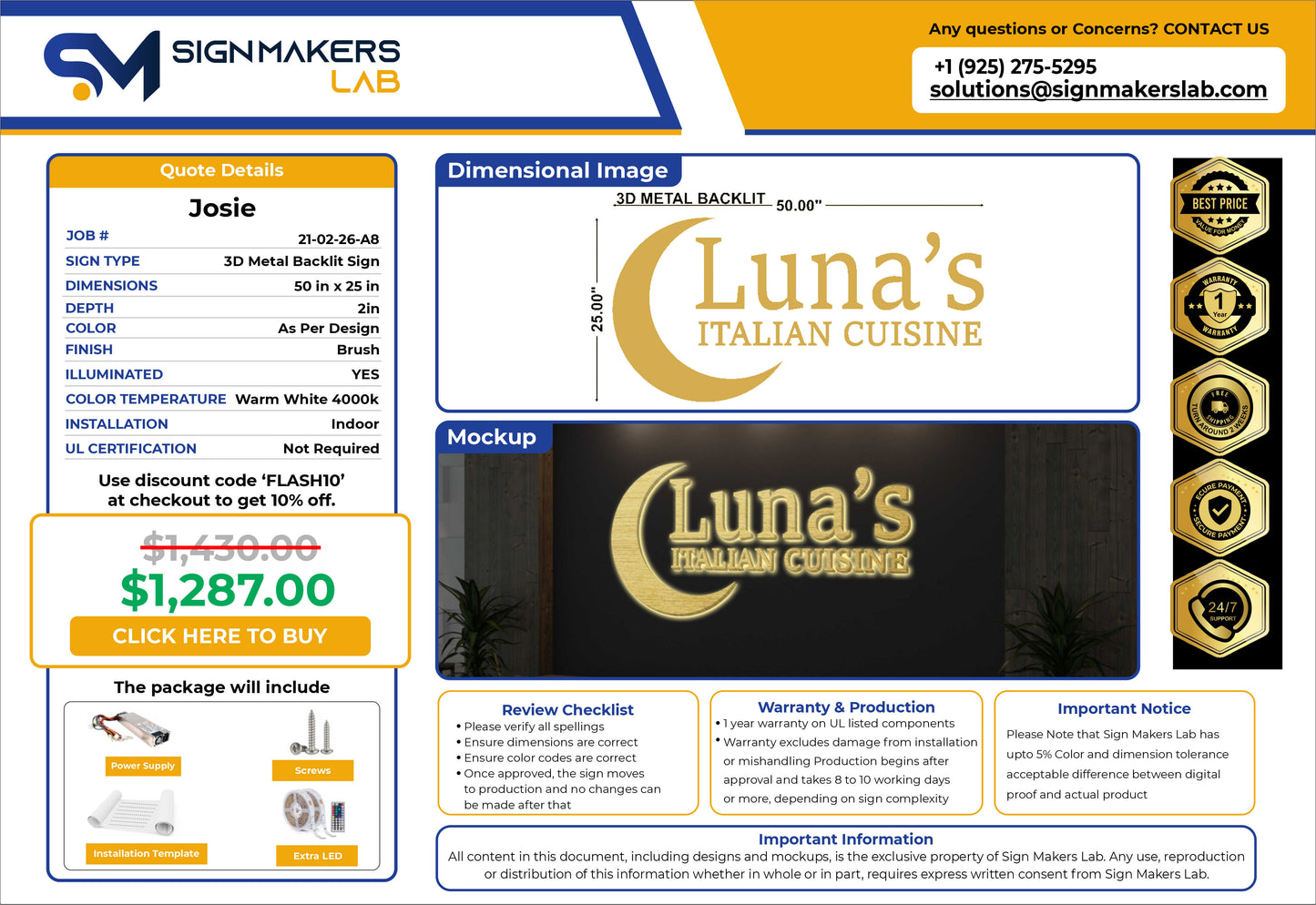 Luna's Italian Cuisine Metal Sign