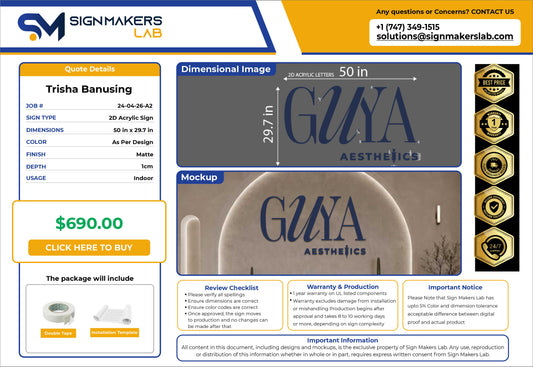 GUYA Aesthetics 2D Acrylic Letters