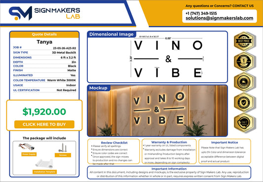 Vino & Vibe Metal Backlit Sign