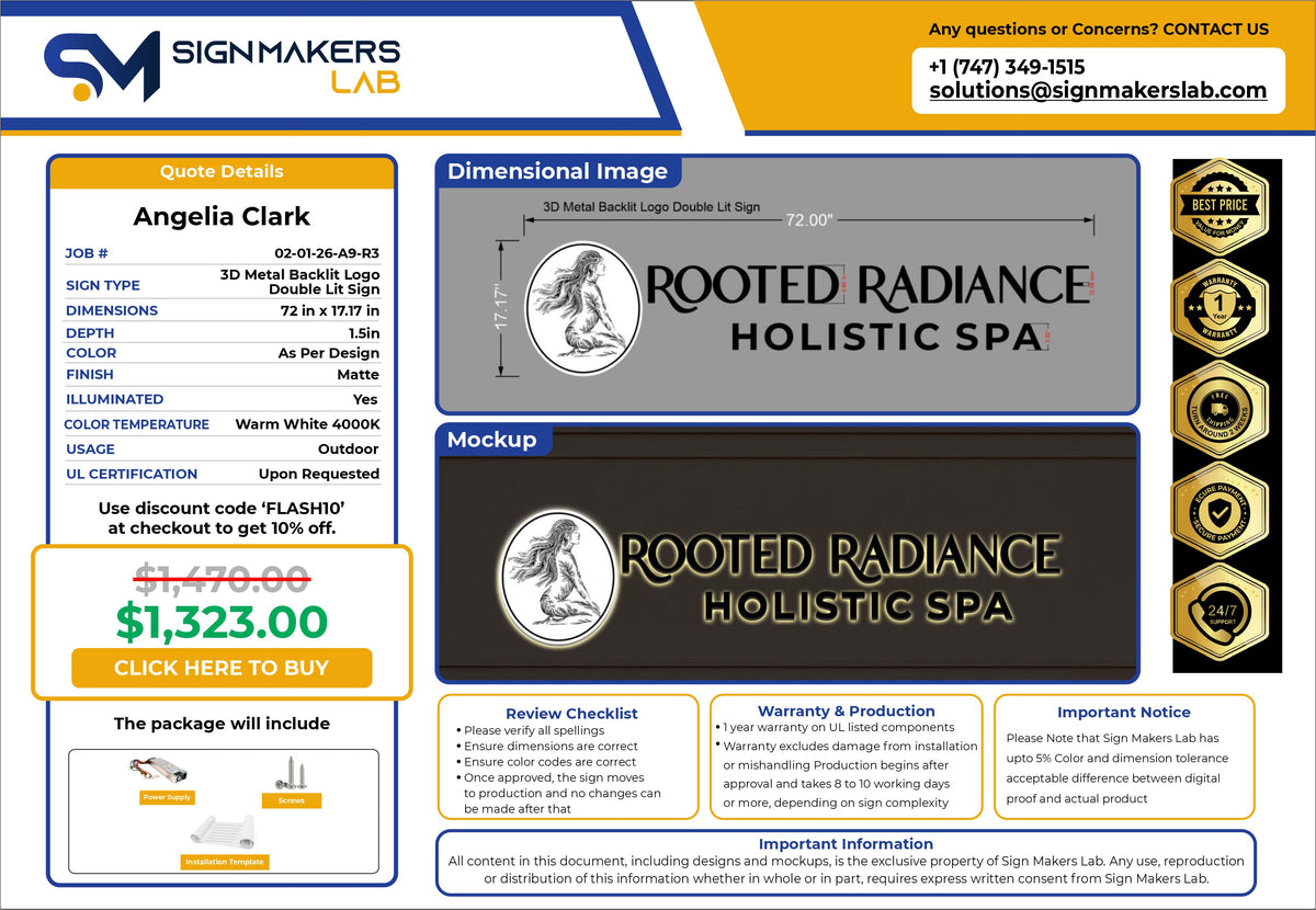 Rooted Radiance Holistic Spa Metal Backlit Sign
