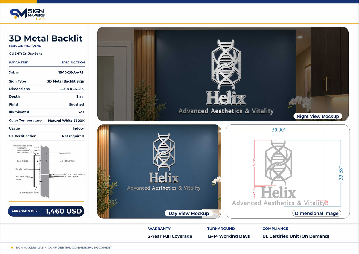 HELIX Advanced Aesthetics & Vitality Metal Backlit Sign