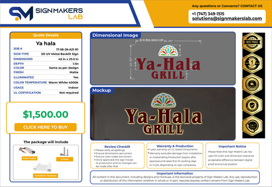 Ya Hala Grill Metal Backlit Sign