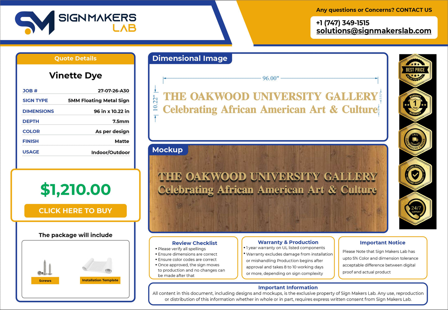The Oakwood University Gallery Metal Non-lit Sign