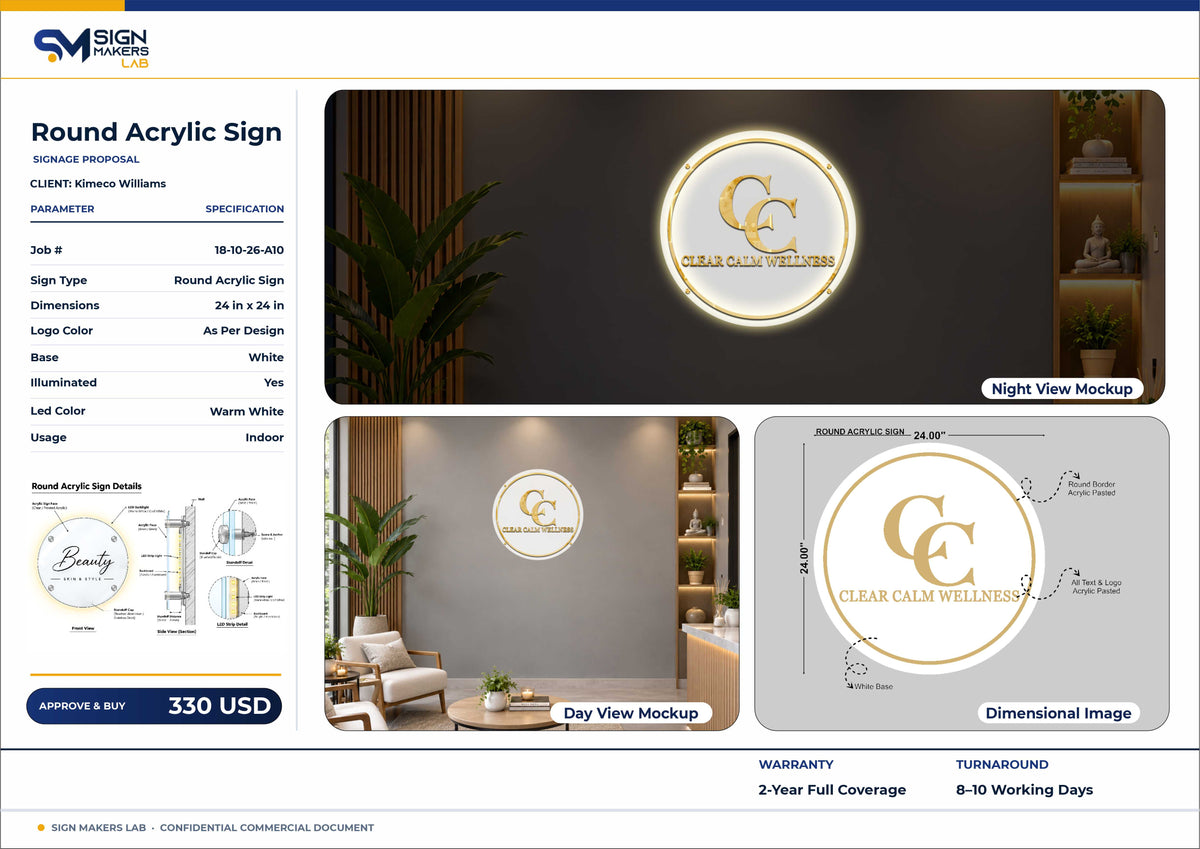 Clear Calm Wellness Round Acrylic Sign