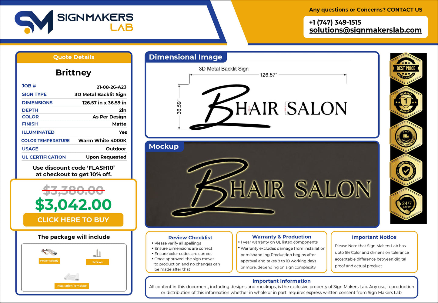 BHAIR Salon Metal Backlit Sign