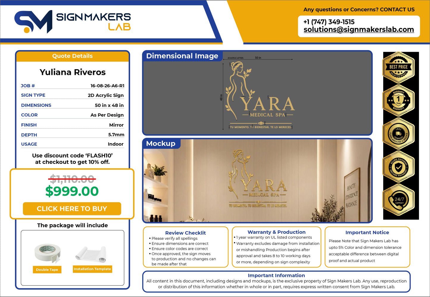 Yara Medical Spa Acrylic Letter Sign